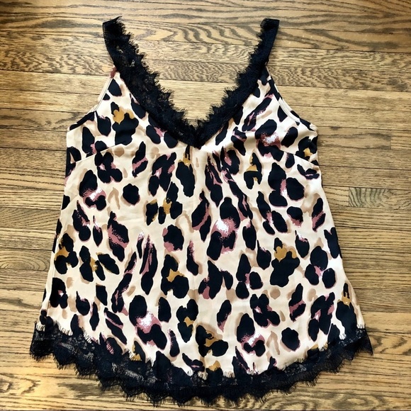 ✨3/$30✨ Leopard Print & Black Lace Cotton Blend Camisole Tank | L - Picture 2 of 5